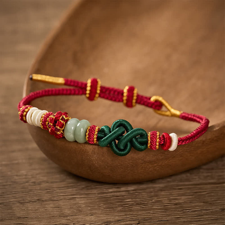 Buddha Stones Handmade Braided Ruyi Peach Blossoms Knot Jade Luck Adjustable Bracelet - image 2