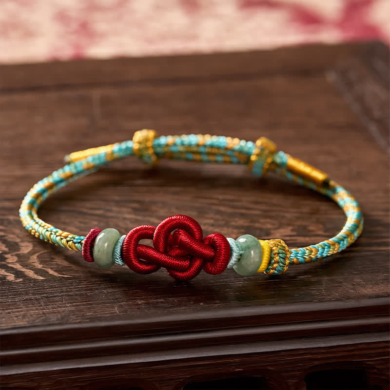 Buddha Stones Handmade Braided Yellow Green Wenchang Knot Jade Luck Adjustable Bracelet - image 5