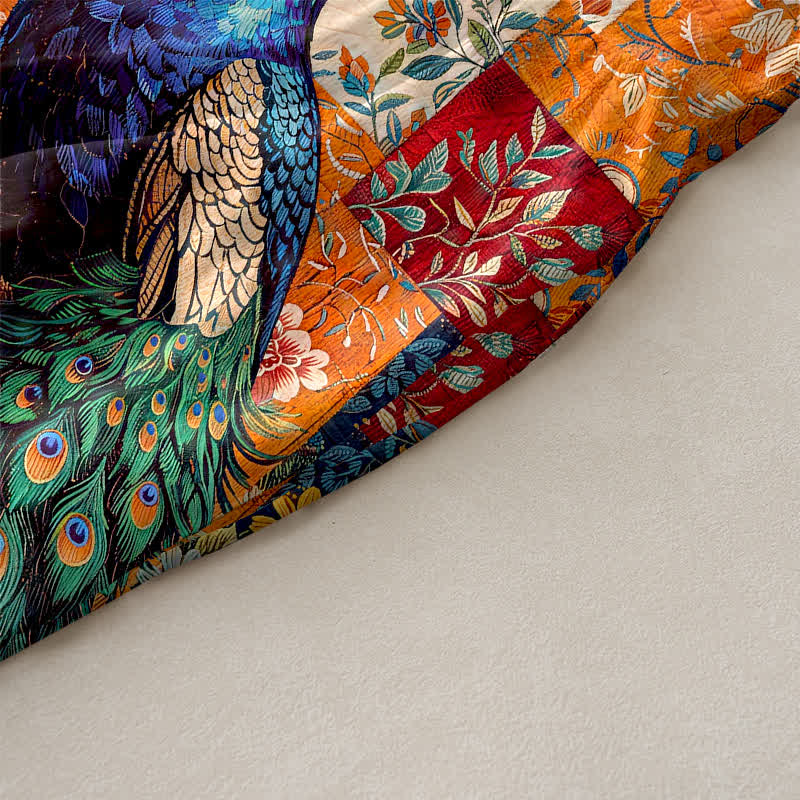 Buddha Stones Summer Casual Peacock Floral Patchwork Pattern Women's Summer Sleeveless Midi Dress With Pockets - image 3
