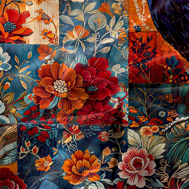 Buddha Stones Summer Casual Peacock Floral Patchwork Pattern Women's Summer Sleeveless Midi Dress With Pockets - image 2