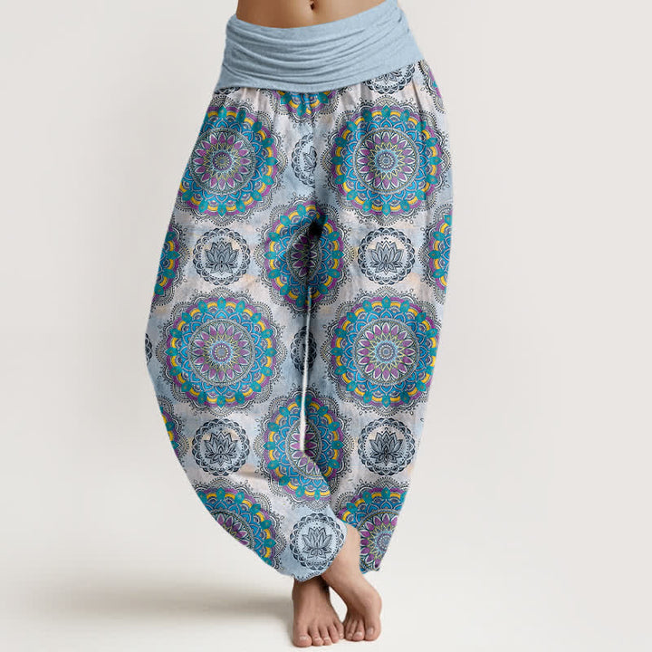 Buddha Stones Cotton Boho Mandala Pattern Women's Elastic Waist Harem Pants - LightSkyBlue - US16，UK/AU20，EU48 (3XL) - image 5