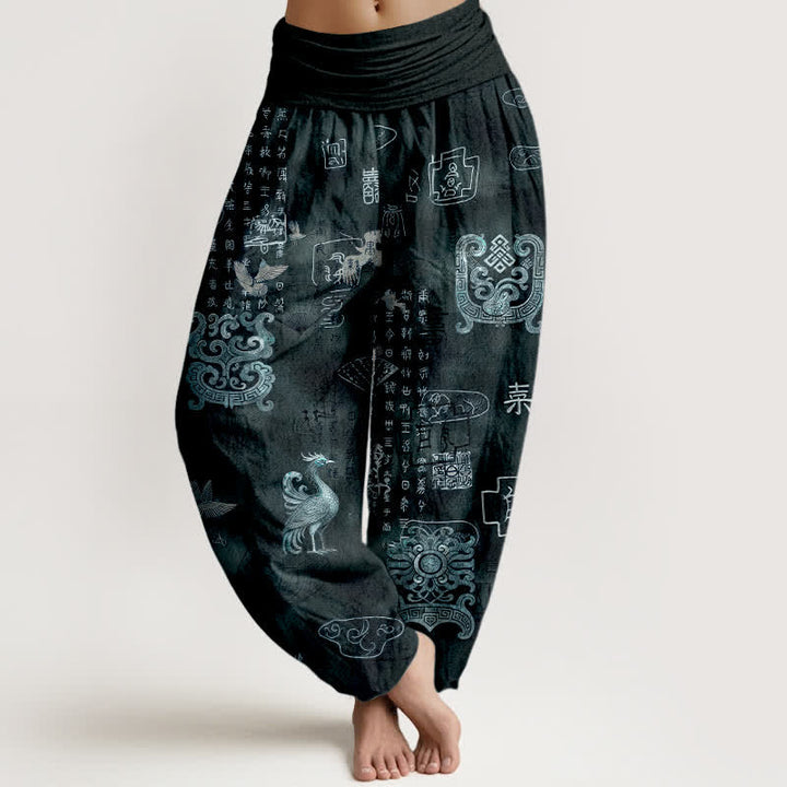 Buddha Stones Cotton Phoenix Cloud Pattern Women's Elastic Waist Harem Pants - DarkSlateGray - US16，UK/AU20，EU48 (3XL) - image 8