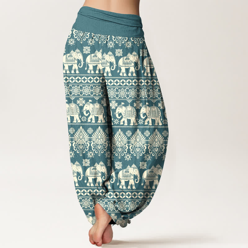 Buddha Stones Cotton Elephant Tribal Stripe Pattern Women's Elastic Waist Harem Pants - image 10