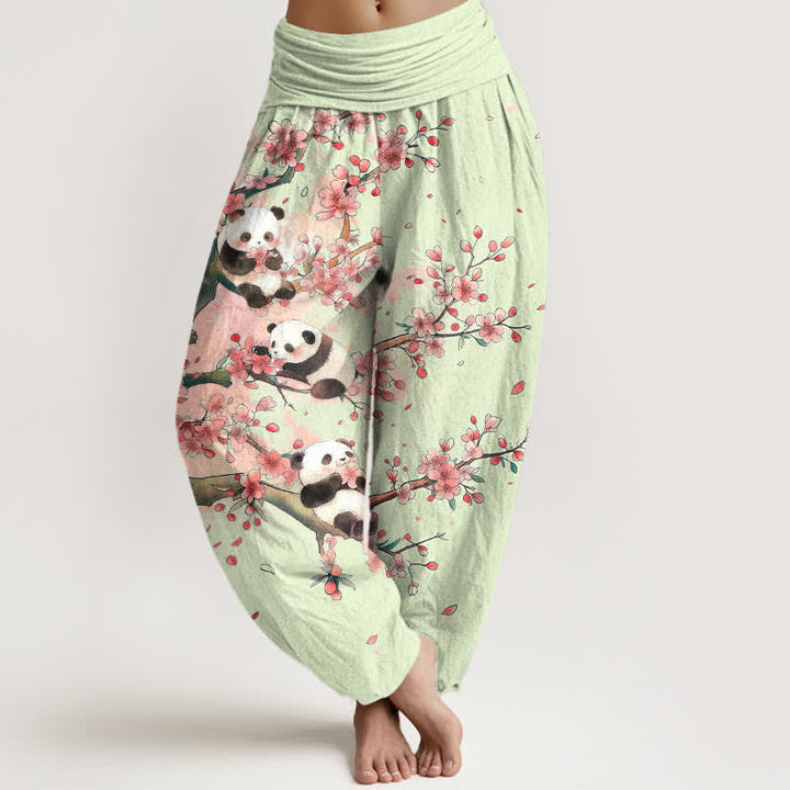 Buddha Stones Cotton Panda Sakura Blossom Pattern Women's Elastic Waist Harem Pants - Honeydew - US16，UK/AU20，EU48 (3XL) - image 5