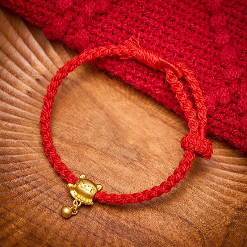 Buddha Stones Tibetan Red String Copper Lucky Cat Drop Ball Pendant Hand-Woven Protection Bracelet - image 11