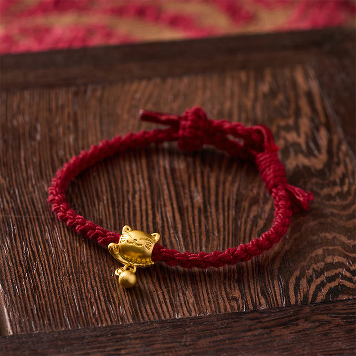 Buddha Stones Tibetan Red String Copper Lucky Cat Drop Ball Pendant Hand-Woven Protection Bracelet - image 4