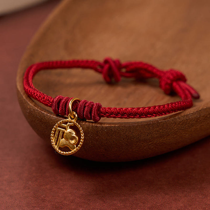 Buddha Stones Elephant Fu Character Gold Plated Copper Red String Wealth Bracelet - image 13