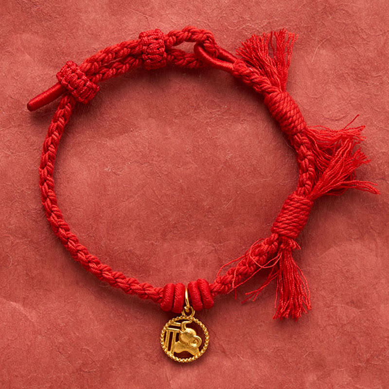 Buddha Stones Elephant Fu Character Gold Plated Copper Red String Balance Tibet Bracelet - image 4