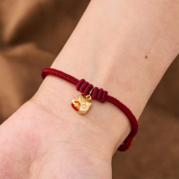 Buddha Stones Gold Plated 925 Sterling Silver Cat Red String Protection Bracelet - image 15