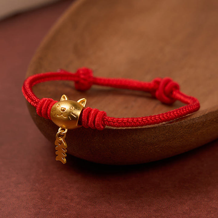 Buddha Stones Copper Cute Cat Fish Red String Healing Bracelet - Red(Wrist Circumference 15-18cm) - image 10