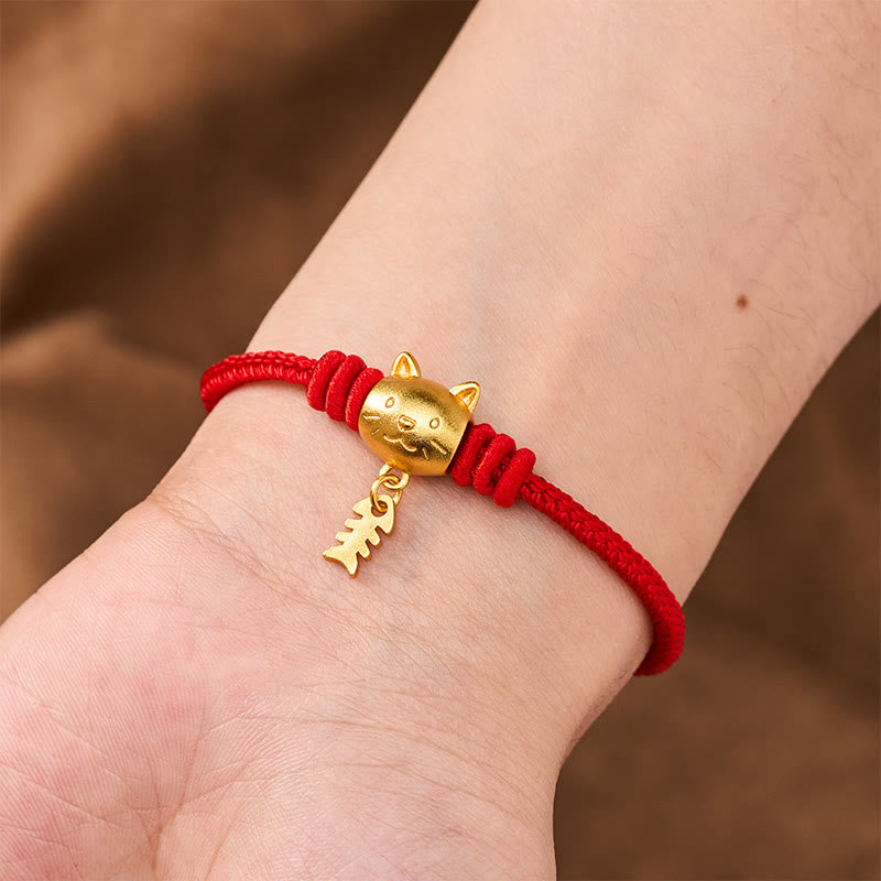 Buddha Stones Copper Cute Cat Fish Red String Healing Bracelet - image 15