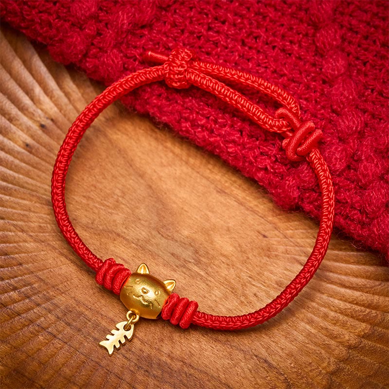 Buddha Stones Copper Cute Cat Fish Red String Healing Bracelet - image 11