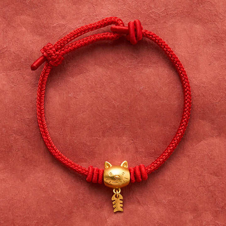 Buddha Stones Copper Cute Cat Fish Red String Healing Bracelet - image 14