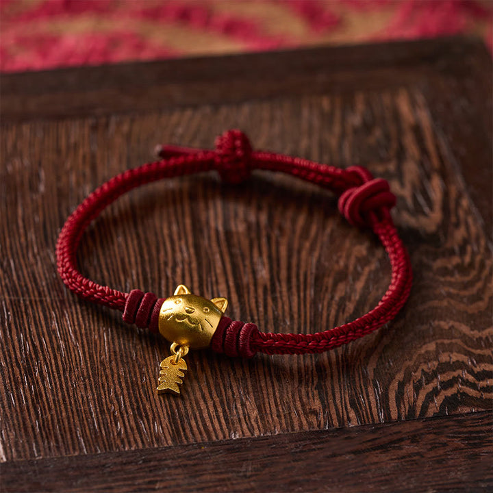 Buddha Stones Copper Cute Cat Fish Red String Healing Bracelet - image 2
