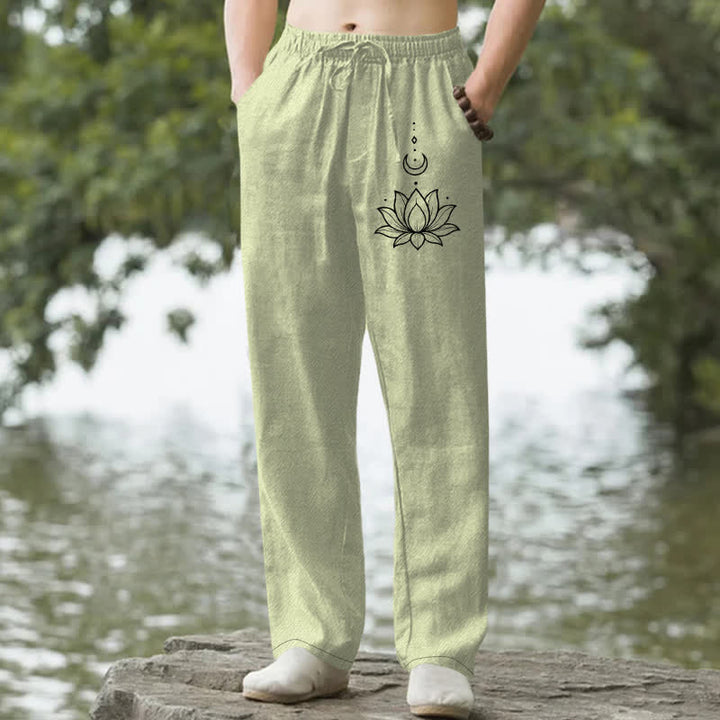 Buddha Stones Cotton Lotus Moon Pattern Men's Tapered Pants With Pockets - LightGreen - US/UK/AU50，EU60 (5XL) - image 4