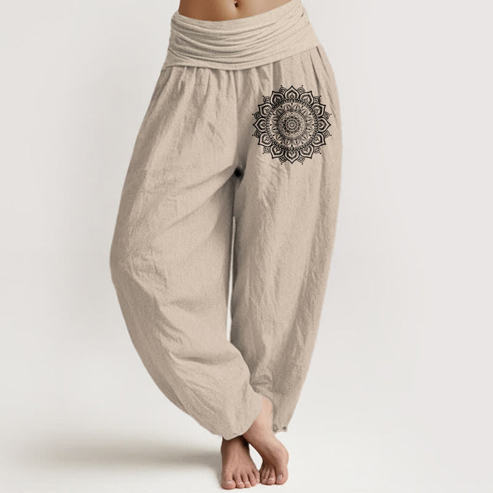 Buddha Stones Pure Cotton Mandala Pattern Women's Elastic Waist Harem Pants - Tan - US16，UK/AU20，EU48 (3XL) - image 14