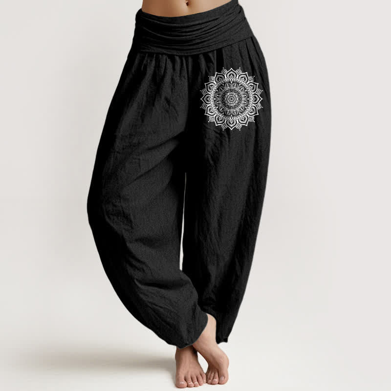Buddha Stones Pure Cotton Mandala Pattern Women's Elastic Waist Harem Pants - Black - US16，UK/AU20，EU48 (3XL) - image 5
