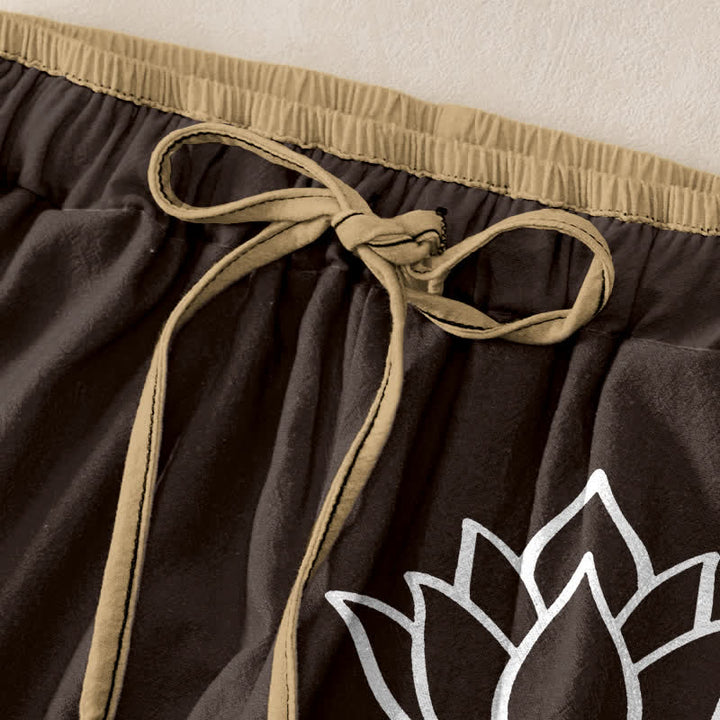 Buddha Stones Pure Cotton White Lotus Pattern Women's Elastic Waist Pants With Pockets - image 5