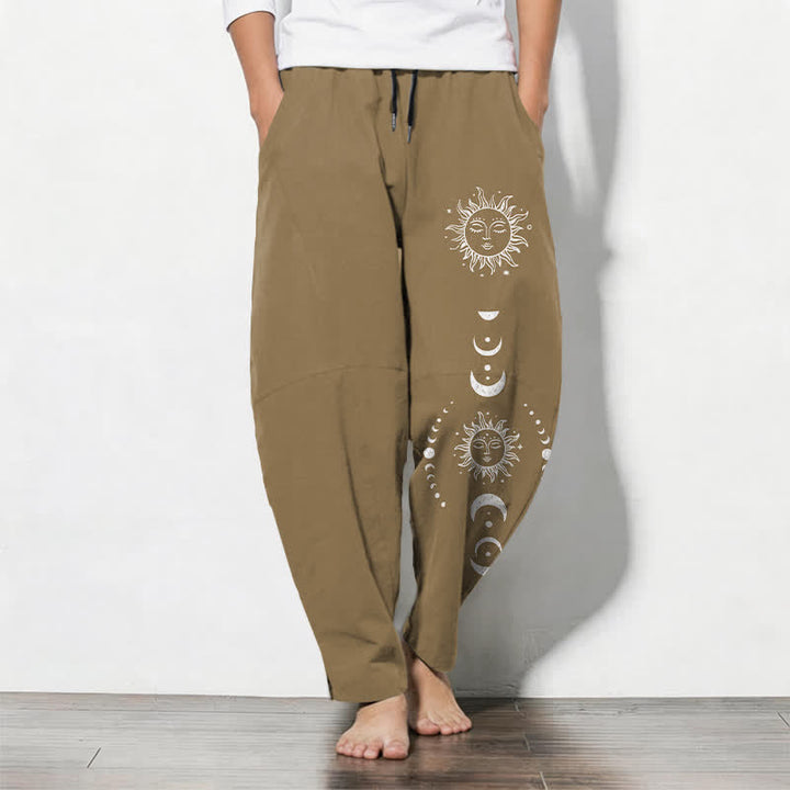 Buddha Stones Pure Cotton Sun Moon Phase Pattern Drawstring Men's Tapered Pants With Pockets - Peru - US/UK/AU50，EU60 (5XL) - image 7