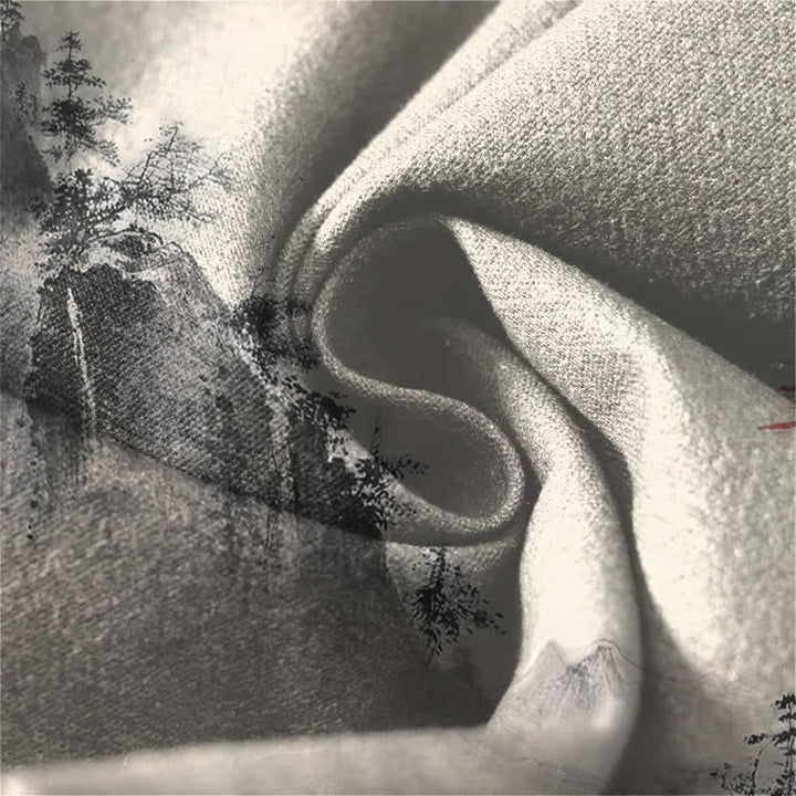 Buddha Stones Pure Cotton Ink Wash Mountain Landscape Pattern Drawstring Men's Tapered Pants With Pockets - image 6