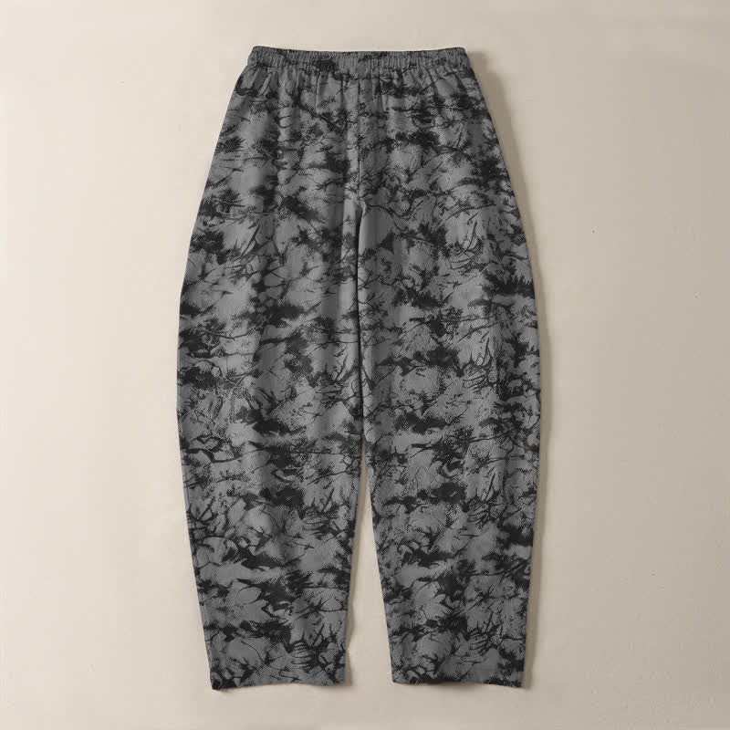 Buddha Stones Pure Cotton Dark Marble Camo Pattern Drawstring Men's Tapered Pants With Pockets - image 14