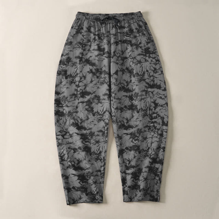 Buddha Stones Pure Cotton Dark Marble Camo Pattern Drawstring Men's Tapered Pants With Pockets - image 13