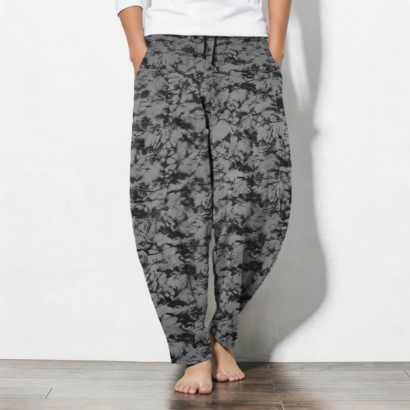 Buddha Stones Pure Cotton Dark Marble Camo Pattern Drawstring Men's Tapered Pants With Pockets - Black - US/UK/AU50，EU60 (5XL) - image 11