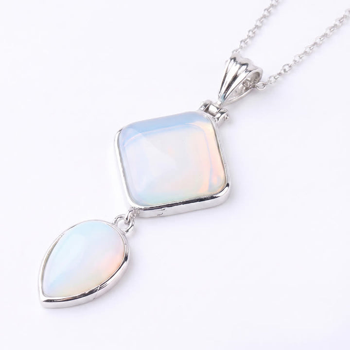 Buddha Stones Natural Stone Opal Double Pendant Calm Necklace - Opal - image 12