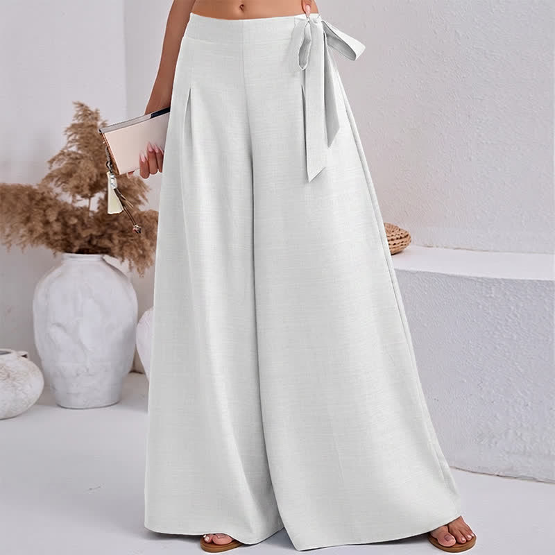 Buddha Stones Spring Casual Retro Plain Drawstring Women's Wide Leg Pants With Pockets - White - US14，UK/AU18，EU46 (2XL) - image 16