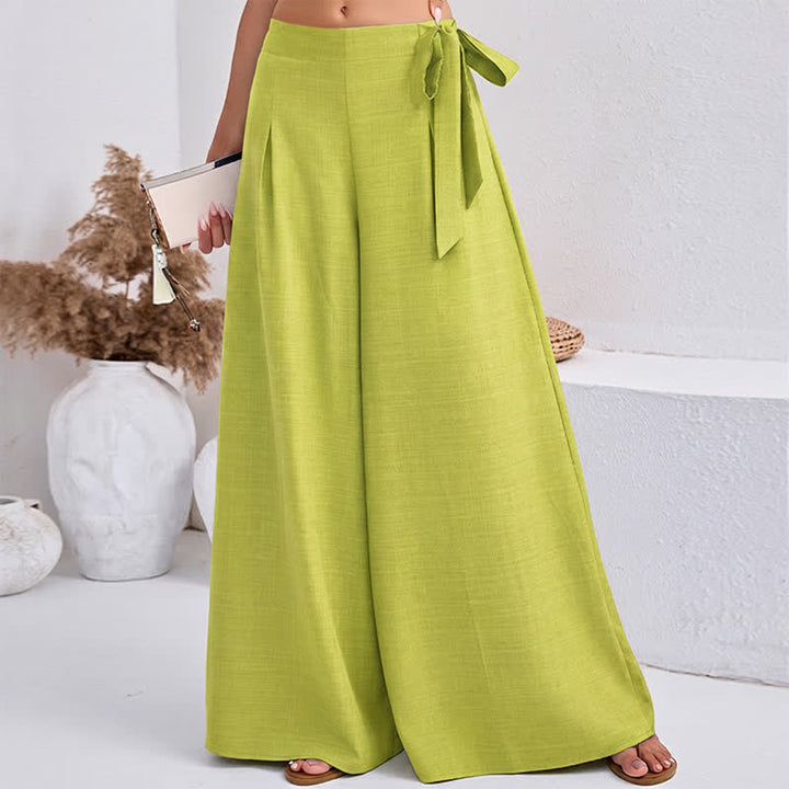 Buddha Stones Spring Casual Retro Plain Drawstring Women's Wide Leg Pants With Pockets - GreenYellow - US14，UK/AU18，EU46 (2XL) - image 10