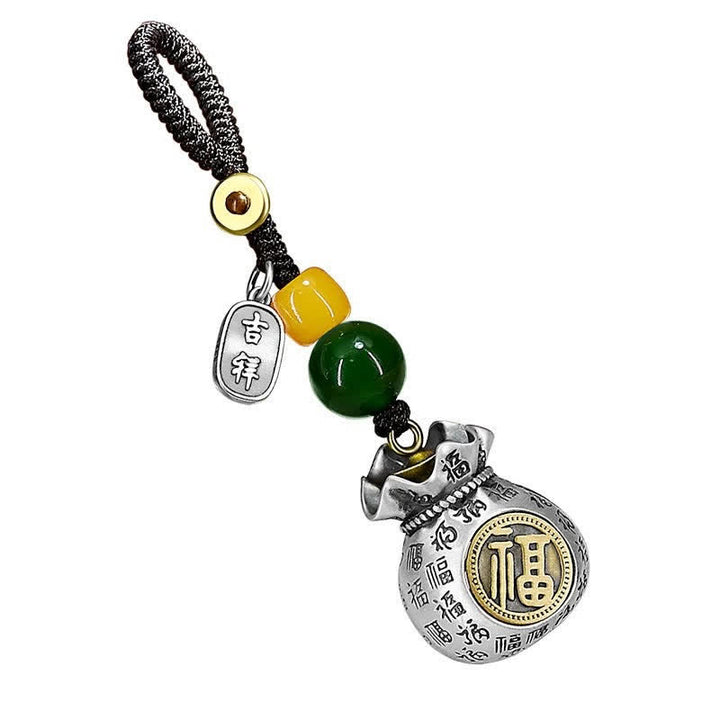 Buddha Stones Copper Fu Character Blessing Fortune Bag Keychains - image 4