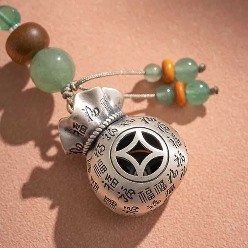 Buddha Stones Copper Fu Character Hand-Woven Blessing Bag Beaded Keychains - image 12