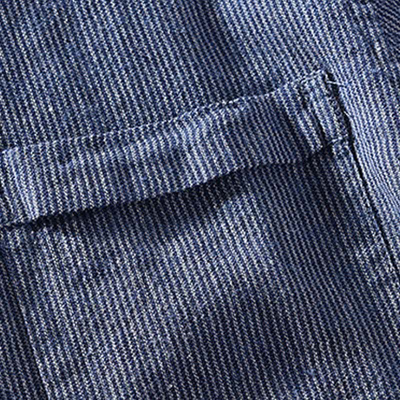 Buddha Stones Summer Casual Solid Striped Linen Men's Short Sleeve Shirts With Patch Pocket - image 2