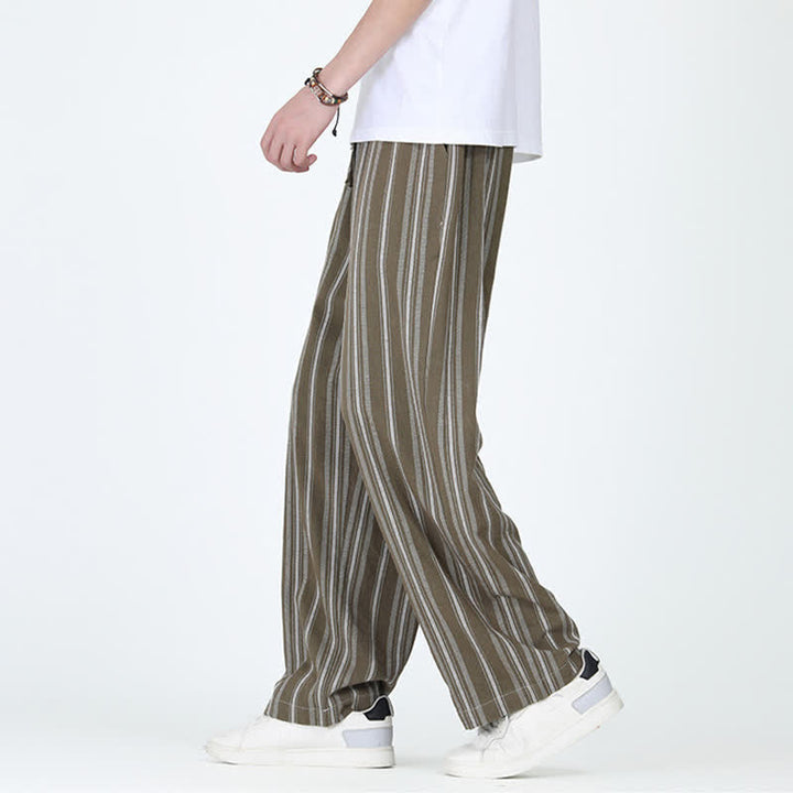 Buddha Stones Spring Summer Casual Vintage Drawstring Vertical Striped Ankle Pants Men's Straight Leg Pants With Pocket - image 2