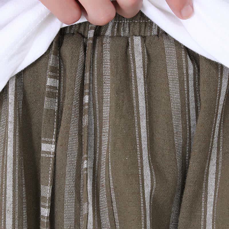 Buddha Stones Spring Summer Casual Vintage Drawstring Vertical Striped Ankle Pants Men's Straight Leg Pants With Pocket - image 8