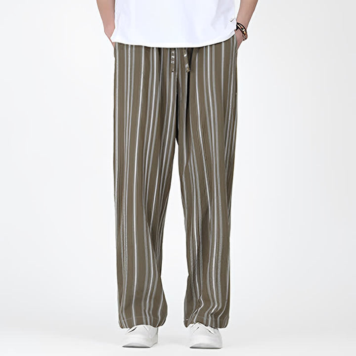Buddha Stones Spring Summer Casual Vintage Drawstring Vertical Striped Ankle Pants Men's Straight Leg Pants With Pocket - image 3