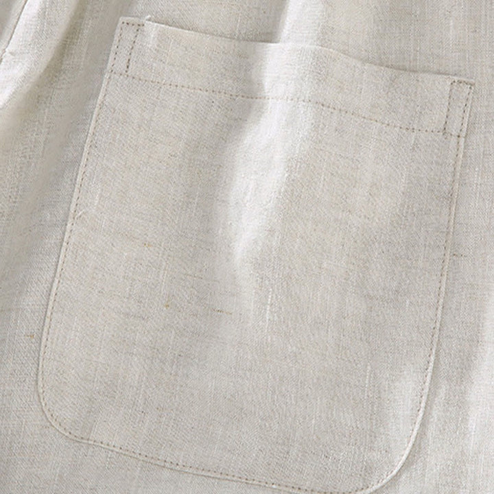 Buddha Stones 2Pcs Summer Mandarin Collar Button-Up Solid Linen Short Sleeve Shirt Shorts Men's Meditation Cloth With Pocket - image 6
