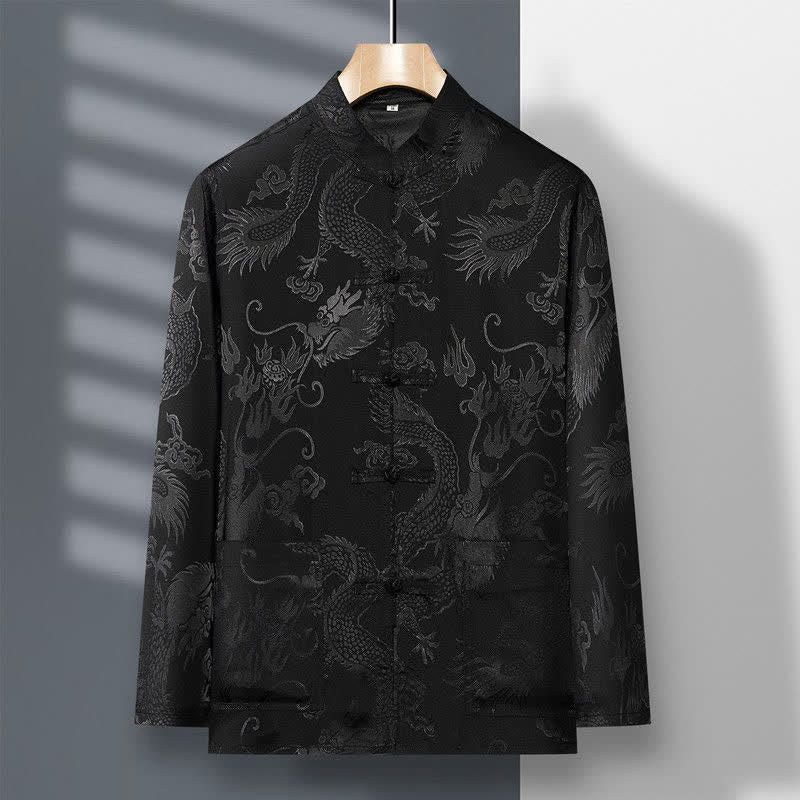 Buddha Stones 2Pcs Tang Suit Dragon Frog-Button Men's Long Sleeve Shirt Pants Clothing Set - image 18
