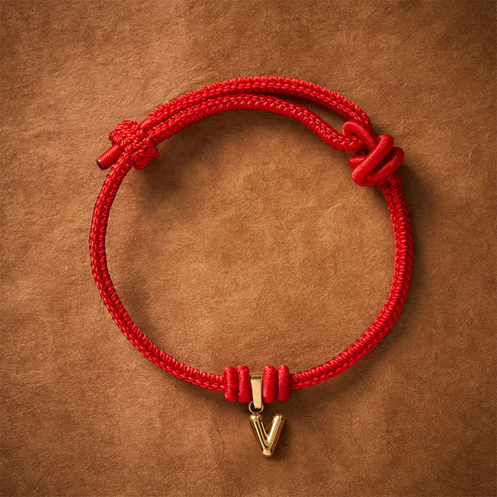 Buddha Stones Titanium Steel Letter Red String Faith Bracelet - V - 6.7–7.5 in (17–19 cm) - image 44