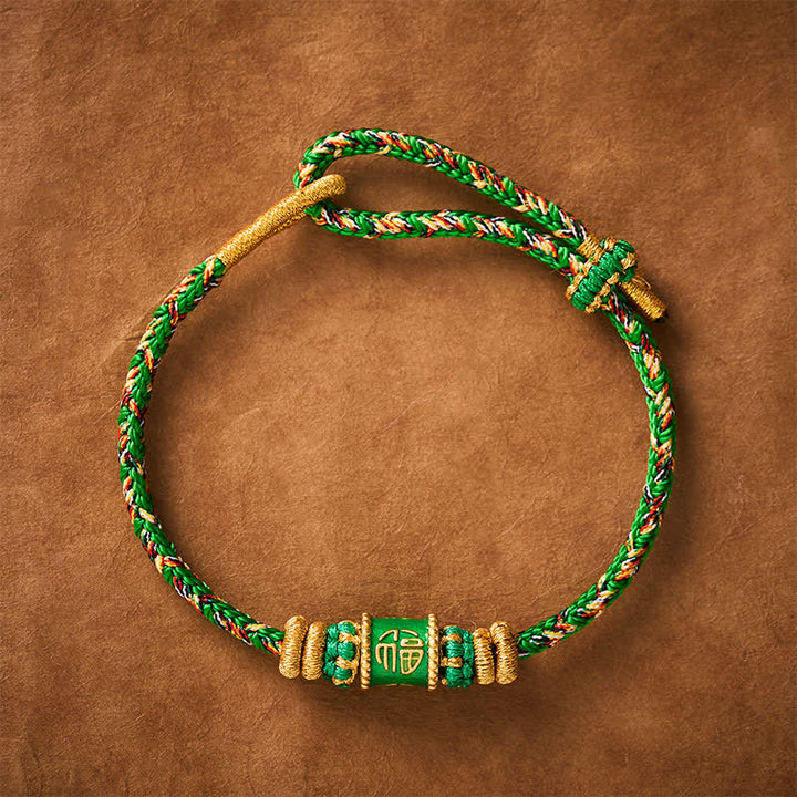 Buddha Stones Fu Character Green String Happiness Bracelet - image 1