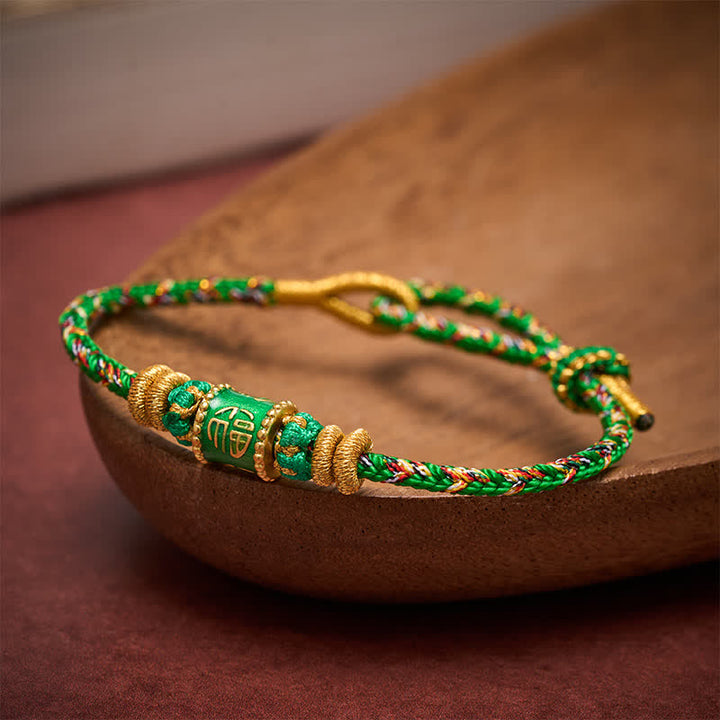 Buddha Stones Fu Character Green String Happiness Bracelet - image 3