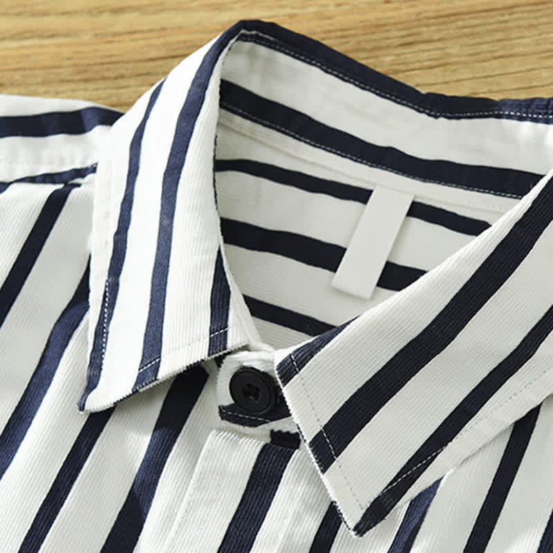 Buddha Stones Spring Casual Classic Button-Up Striped Men's Long Sleeve Shirts With Pocket - image 2