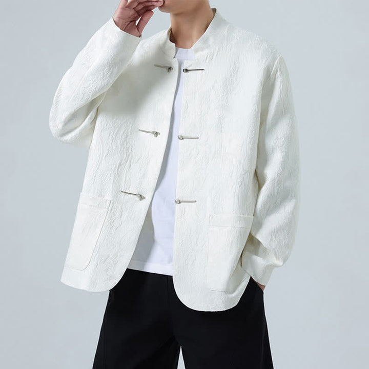 Buddha Stones Fall Winter Tang Style Vintage Mandarin Collar Frog Button Floral Men's Jackets With Pocket - image 12