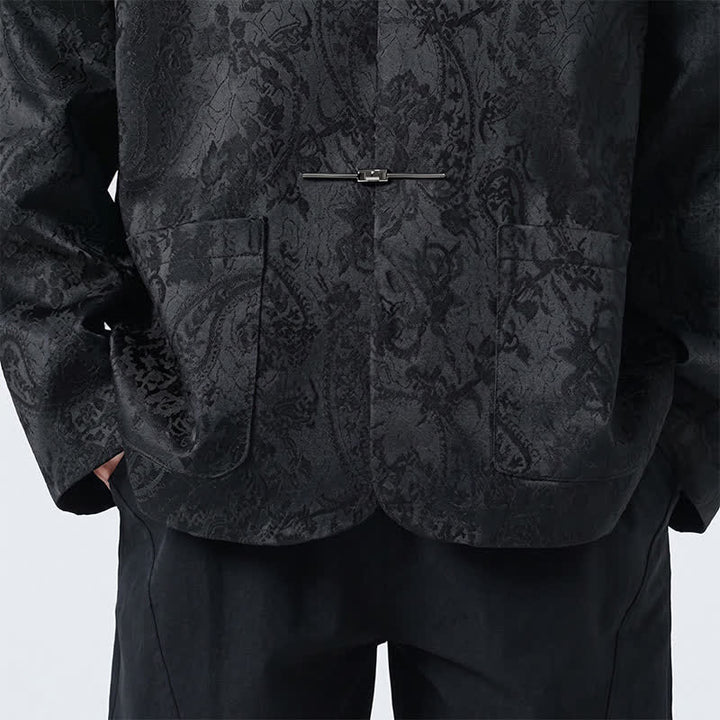 Buddha Stones Fall Winter Tang Style Vintage Mandarin Collar Frog Button Floral Men's Jackets With Pocket - image 7