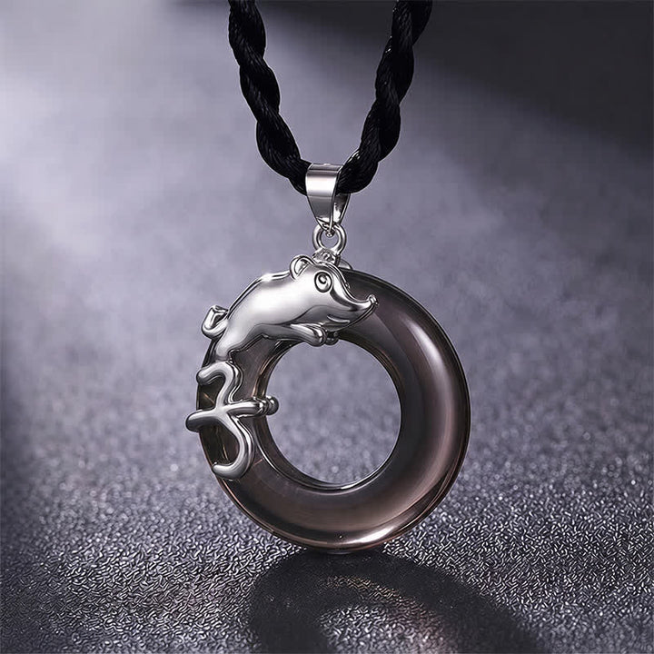 Buddha Stones Chinese Zodiac Peace Buckle Fortune Pendant Necklace - Rat - image 1