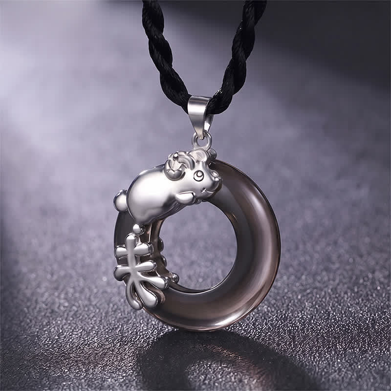 Buddha Stones Chinese Zodiac Peace Buckle Fortune Pendant Necklace - Goat - image 13