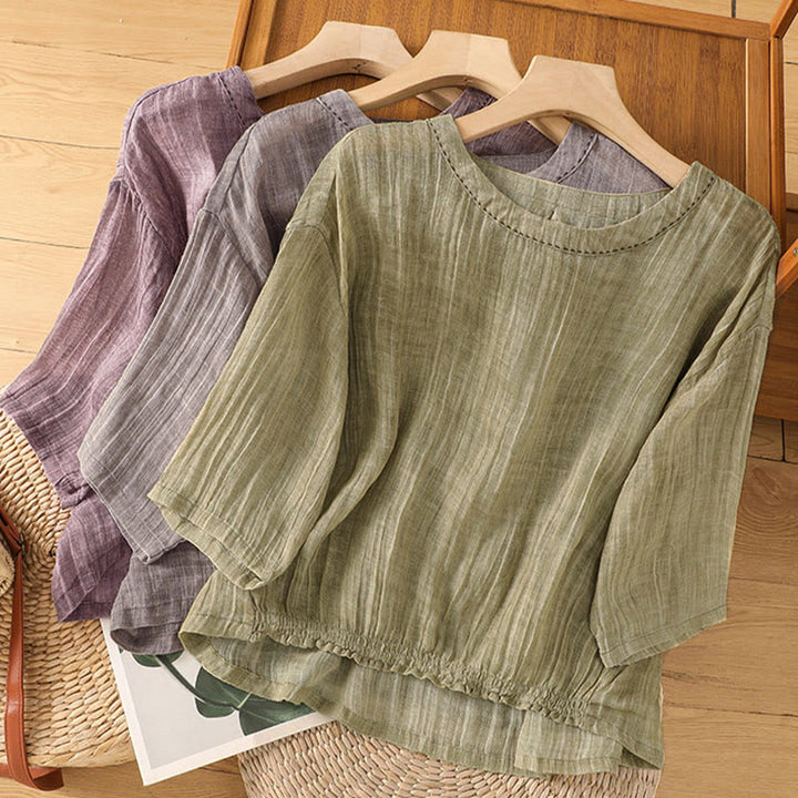 Buddha Stones Casual Summer Plain Crew Neck Women's Three Quarter Sleeve T-Shirt - image 29