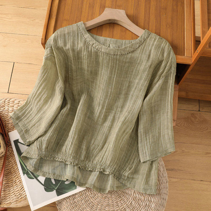 Buddha Stones Casual Summer Plain Crew Neck Women's Three Quarter Sleeve T-Shirt - DarkKhaki - US12，UK/AU16，EU44 (2XL) - image 0