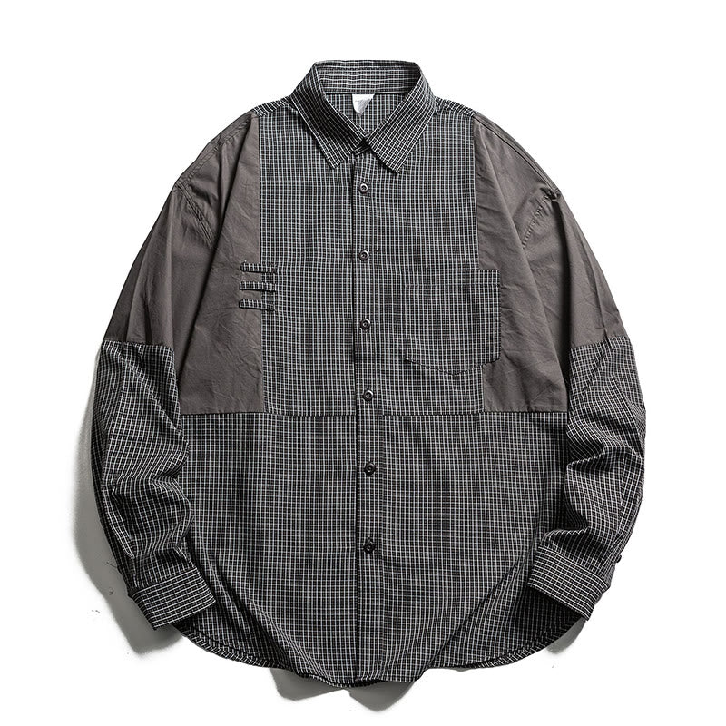 Buddha Stones Spring Fall Vintage Button-Up Plaid Men's Long Sleeve Shirts With Pocket - DimGray - US/UK/AU40，EU50 (2XL) - image 8