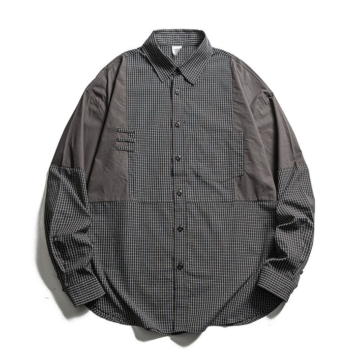 Buddha Stones Spring Fall Vintage Button-Up Plaid Men's Long Sleeve Shirts With Pocket - DimGray - US/UK/AU40，EU50 (2XL) - image 8